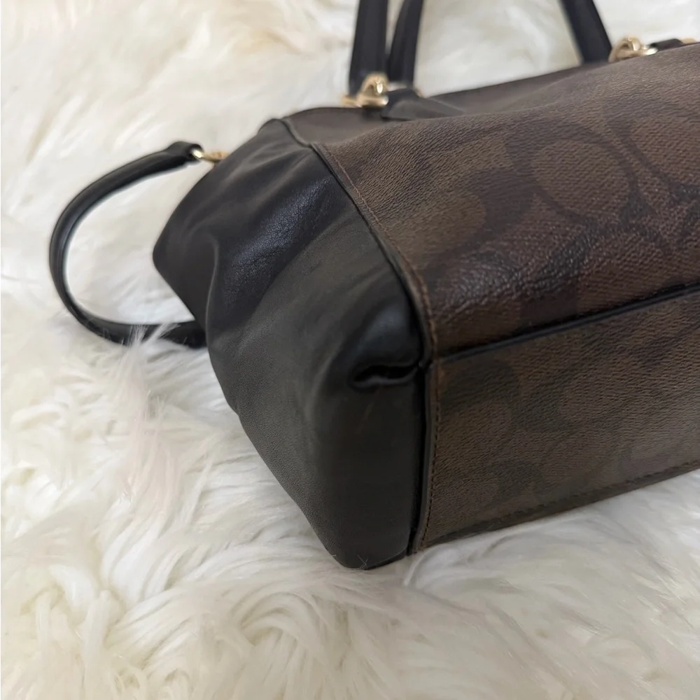 COACH Brown and Black Signature Satchel with Gold Hardware#F58290 - Picture 8 of 12